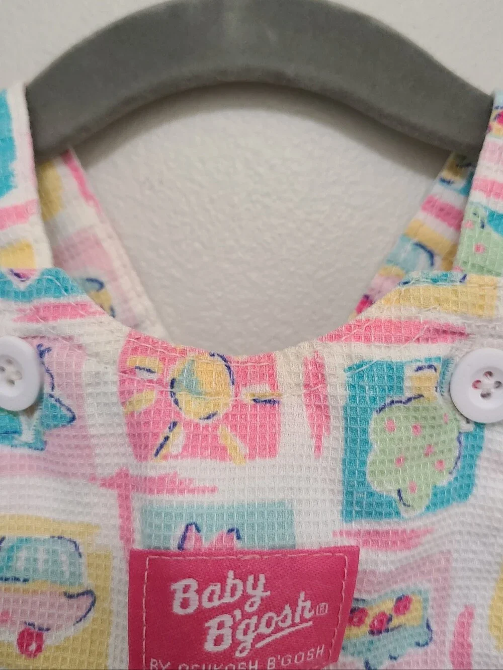 Vtg Oshkosh Baby B’Gosh Vestbak Overalls Bubble Romper Girls 3/6M Heart Flower